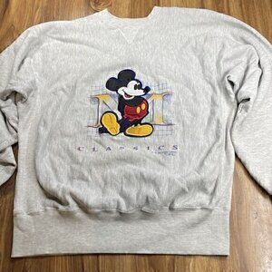 Mickey Mouse Sweatshirt Size Large Gray Embroidered Classics Sz L Vintag…